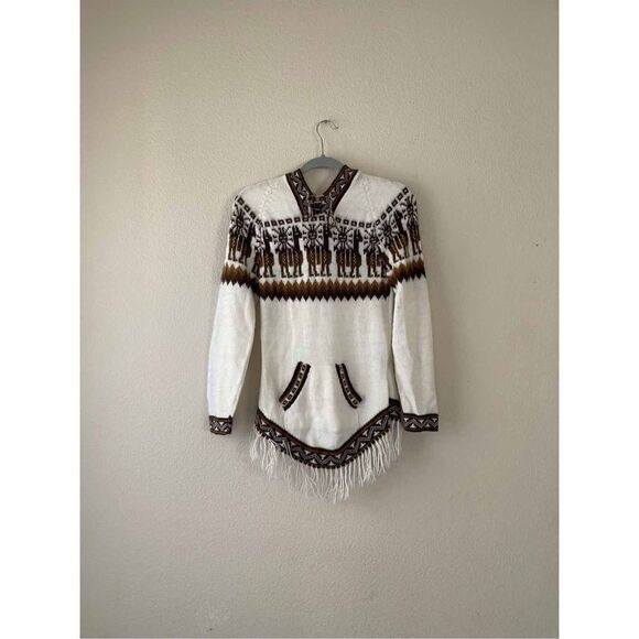 Vintage Sweaters - Vintage 100% Alpaca fringe hoodie sweater small